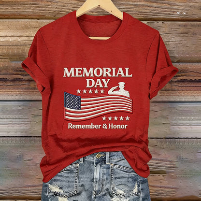 Women's Memorial Day Remember & Honor Art Print Casual T-Shirt