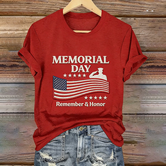 Women's Memorial Day Remember & Honor Art Print Casual T-Shirt