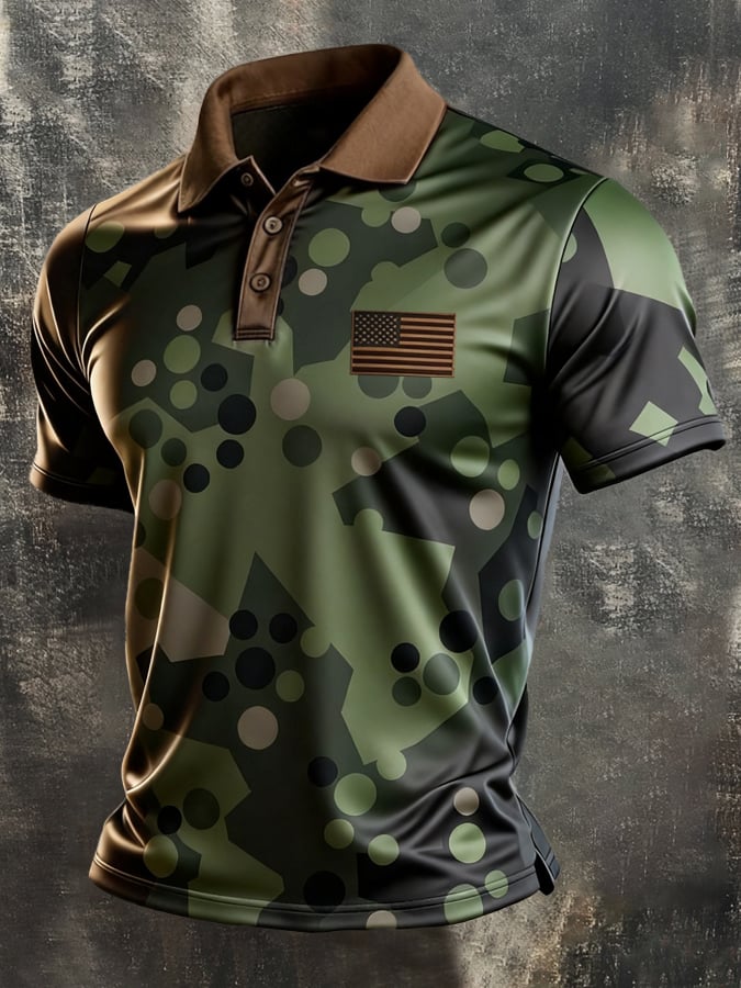 Men's Retro "Patriot" Color-Block Short-Sleeve Polo Shirt