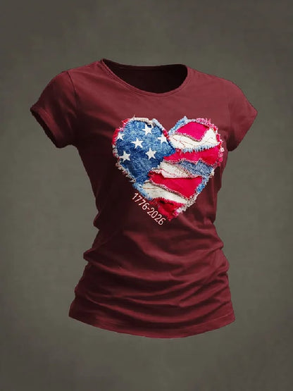 Women'S Casual Short-Sleeved T-Shirt With American 250th Anniversary Commemorative Print.