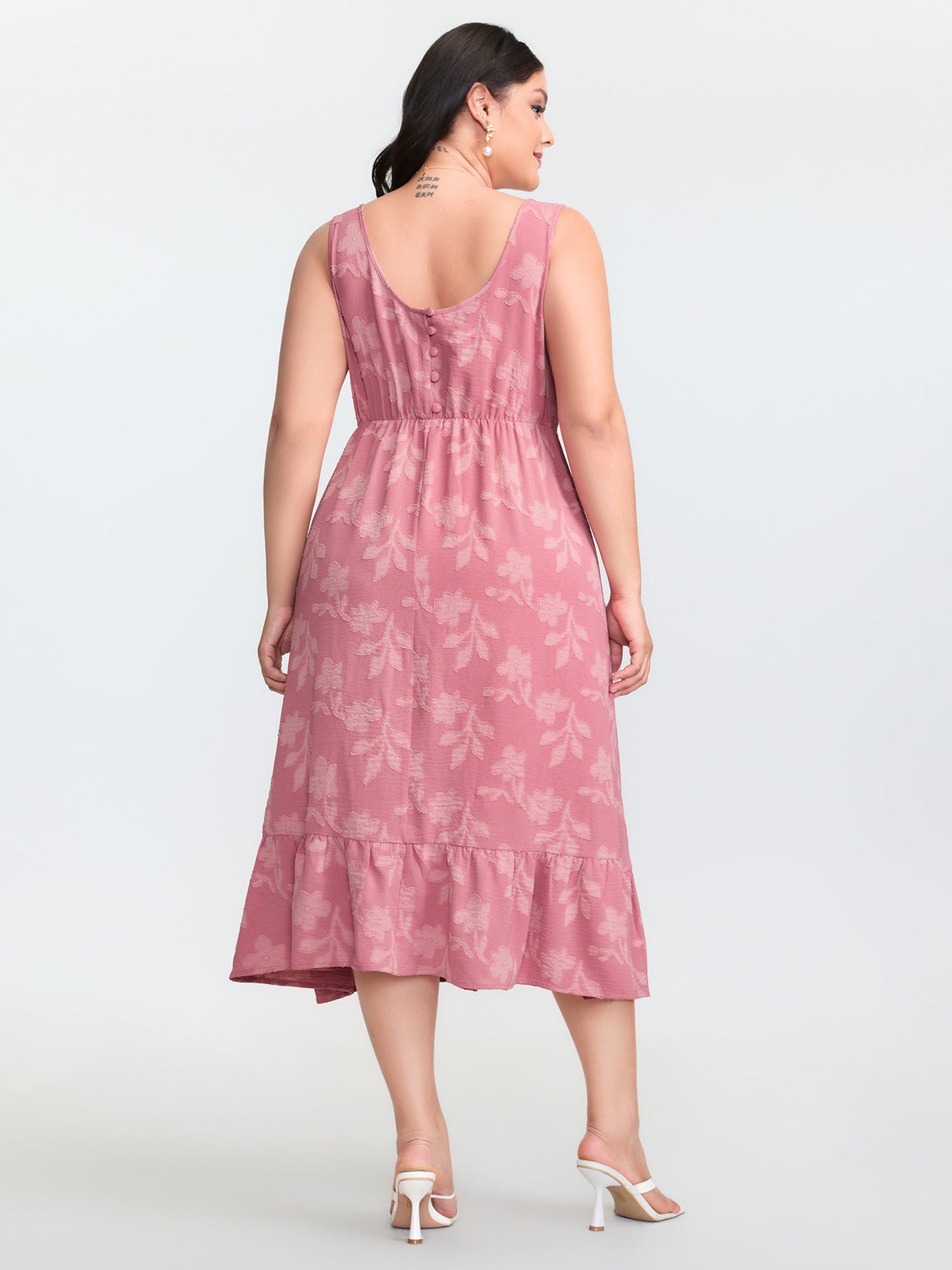 Soft Floral Pattern Ruffled Hem Midi Dress