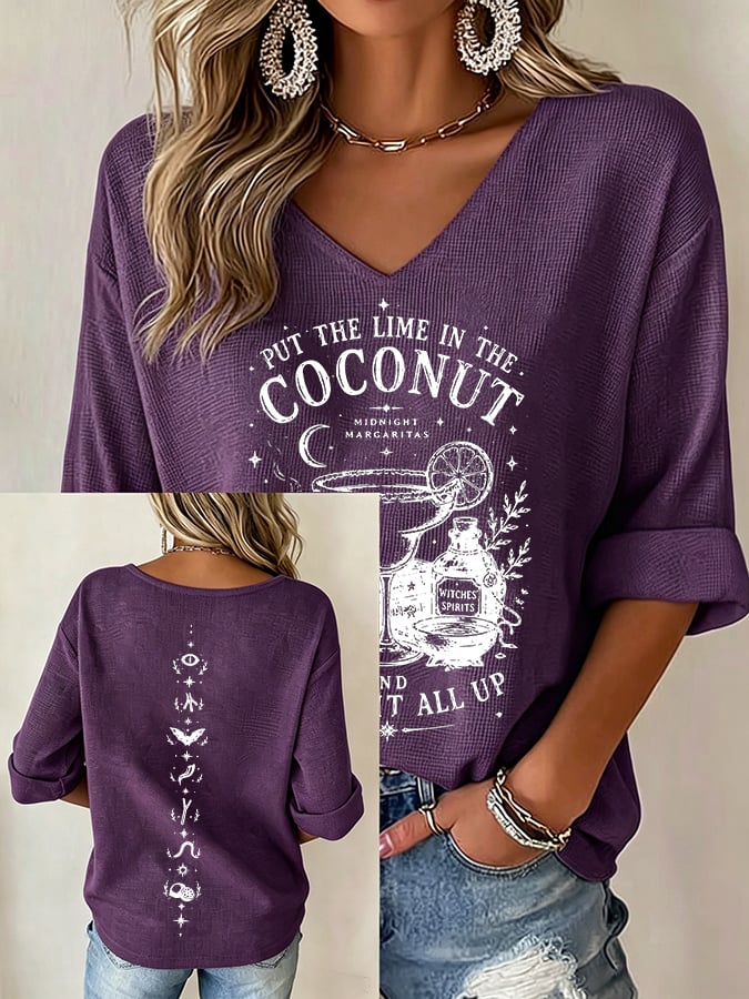 Women's Midnight Margaritas Print V Neck Top