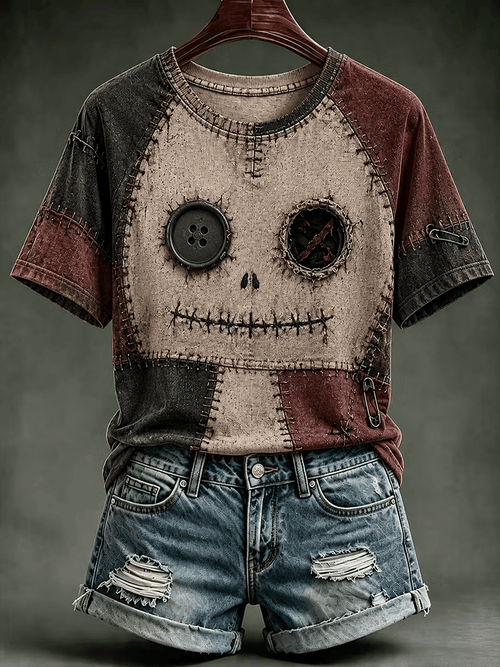 Women's Gothic-Style Halloween Witch and Black Cat V-Neck T-Shirt
