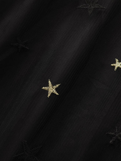 Star Embroidered Square Neckline Midi Dress