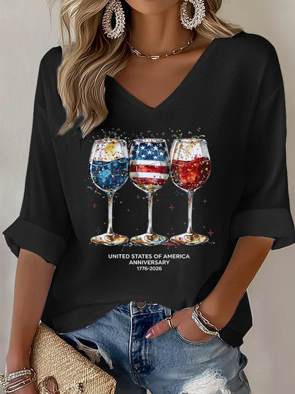 Women's Casual 250th Anniversary Printed Waffle Top