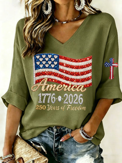 Women's 250th Anniversary Of The United States Printed V-Neck Top