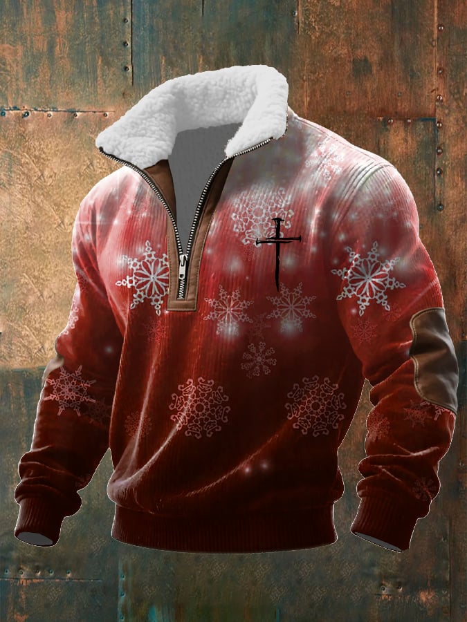 Men's Casual Christmas-themed Zipper Knit Sweatshirt