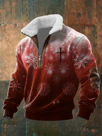 Men's Casual Christmas-themed Zipper Knit Sweatshirt