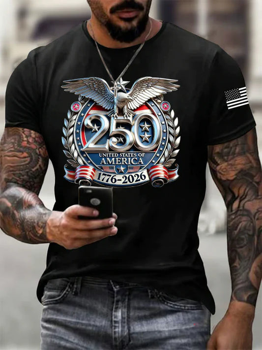 Men'S Retro Independence Day 250Th Anniversary Printed Round Neck Short Sleeve T-Shirt
