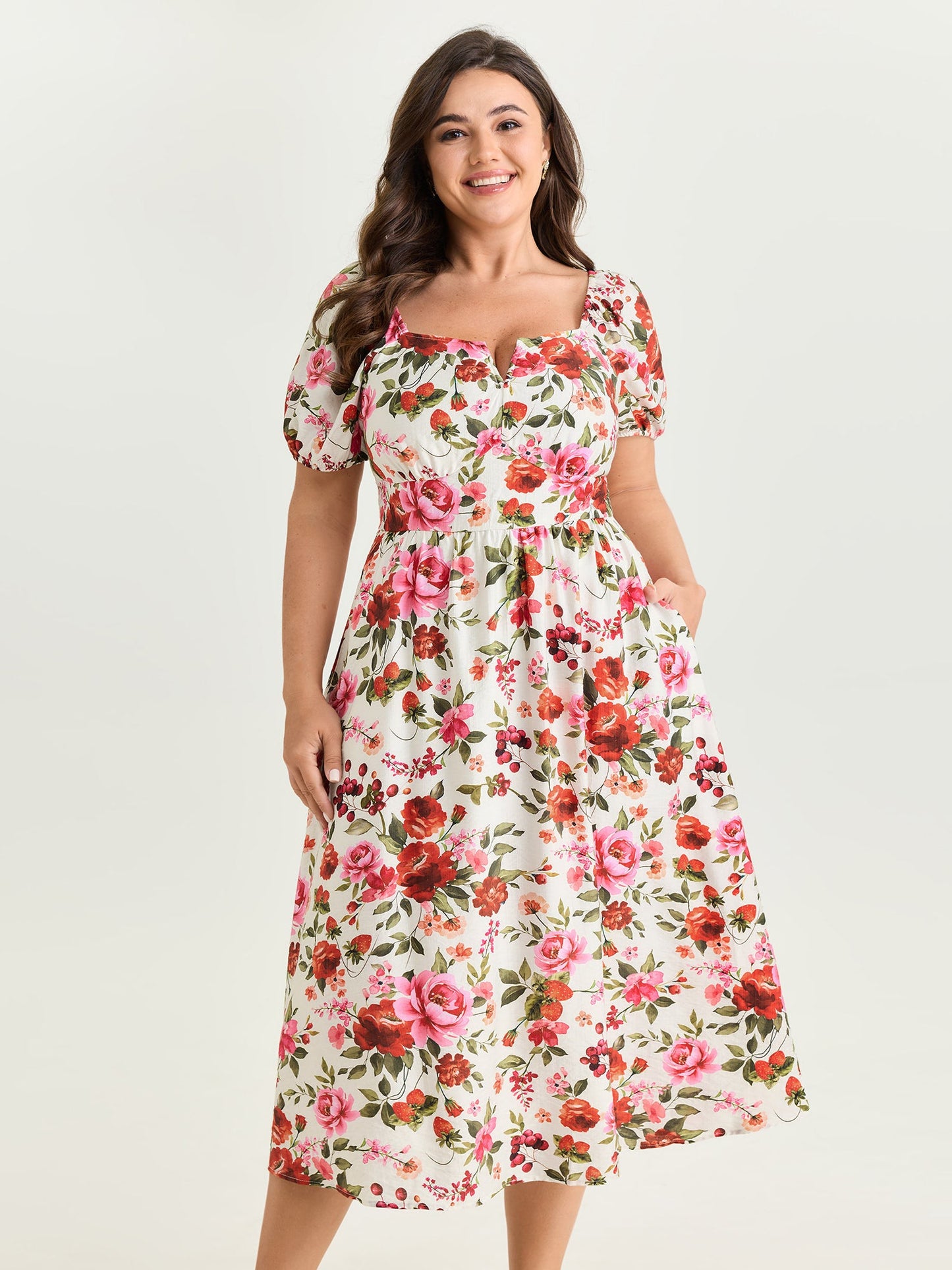 Floral Print Triangular Waist Midi Dress