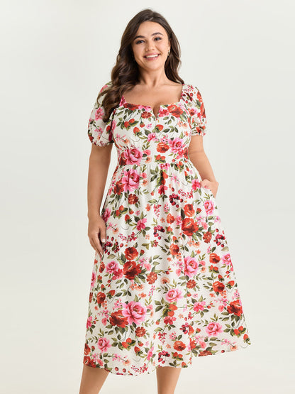 Floral Print Triangular Waist Midi Dress
