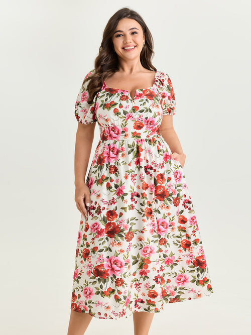 Floral Print Triangular Waist Midi Dress