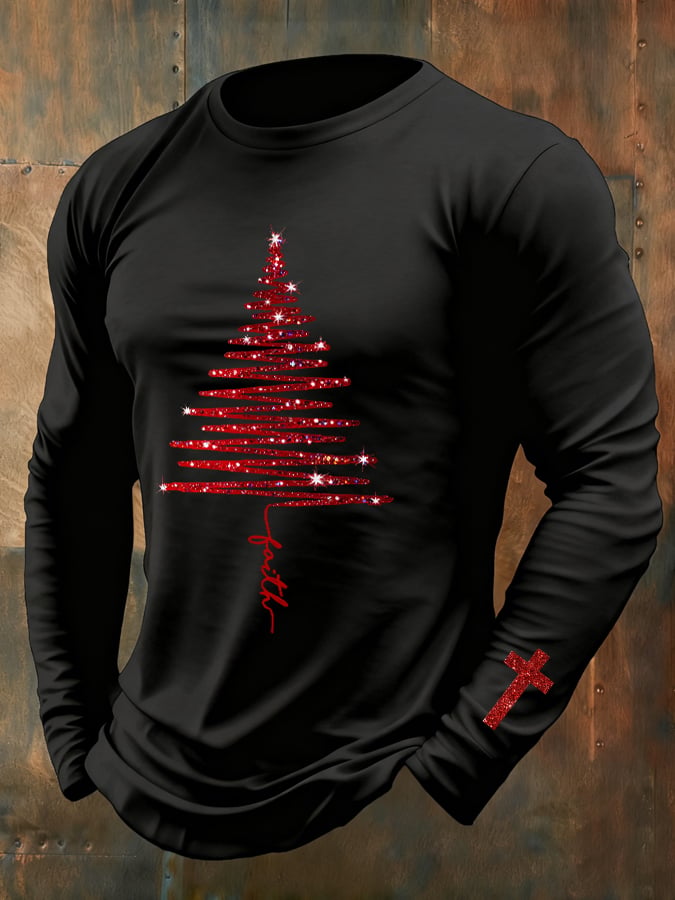 Men's Christmas Print Crew Neck Long Sleeve T-Shirt