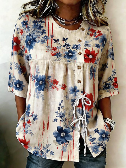 Women's 250th Anniversary Print Half Sleeve Casual Blouse