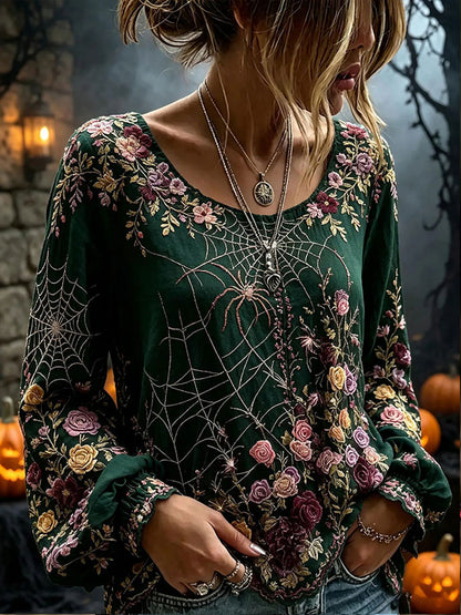 Women's Gothic Style Floral Cotton Linen Shirt
