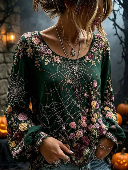 Women's Gothic Style Floral Cotton Linen Shirt