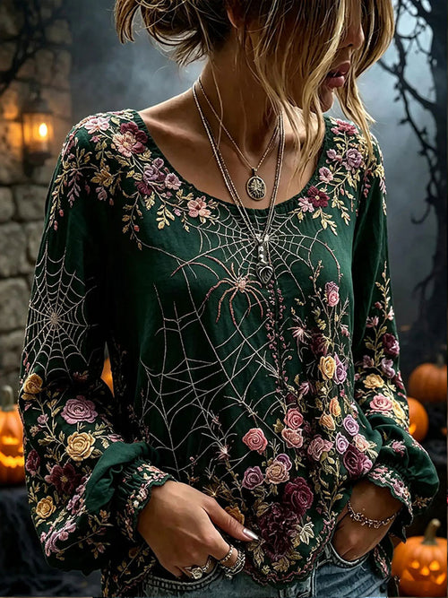 Women's Gothic Style Floral Cotton Linen Shirt