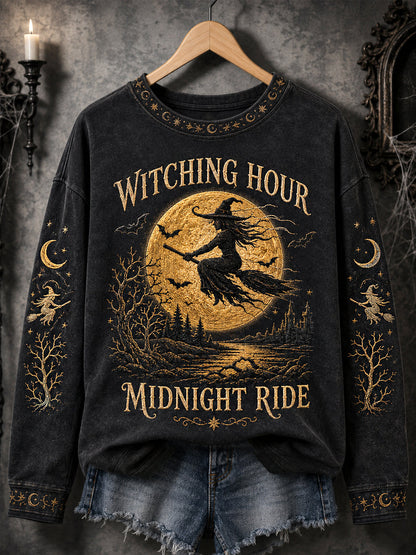 Women's Funny Halloween Witch Print Casual Sweatshirt