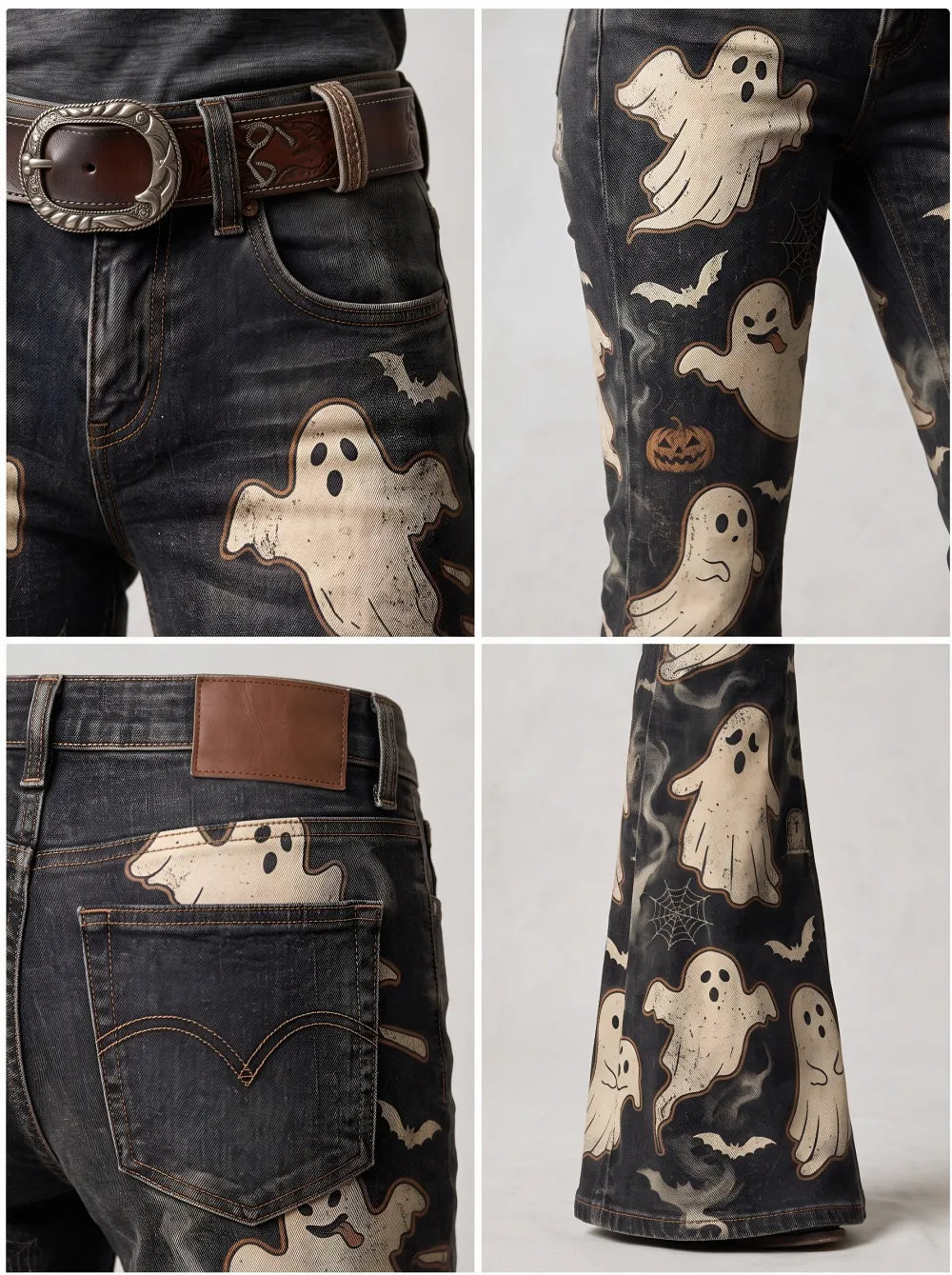 Women's Halloween Ghost Pumpkin Printed Flare Jeans