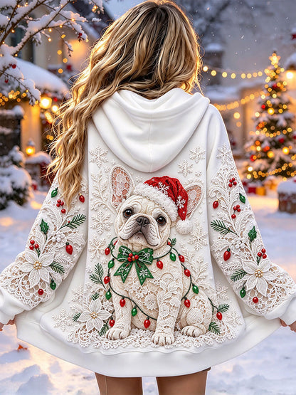 Women's Christmas French Bulldog Print Jackets