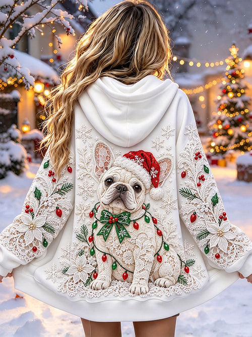 Women's Christmas French Bulldog Print Jackets