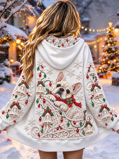 Women's Christmas French Bulldog Print Jackets