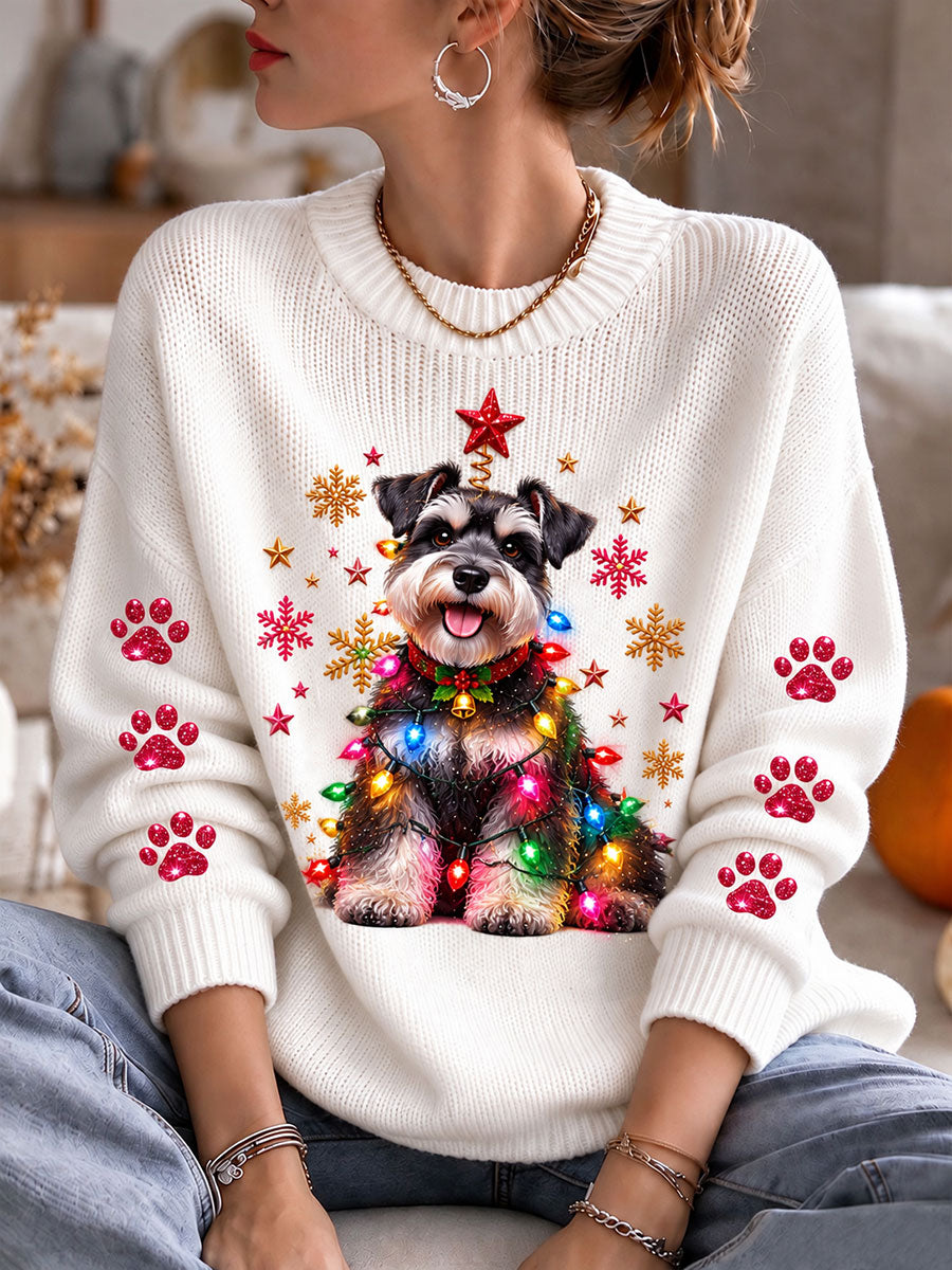 Women's Christmas Schnauzer Cozy Knit Sweater