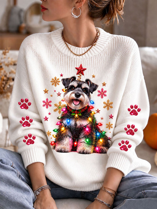 Women's Christmas Schnauzer Cozy Knit Sweater
