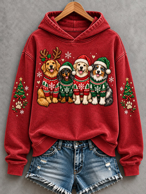 Women's We Woof You A Merry Christmas Dogs Print Dog Lovers Casual Hoodie