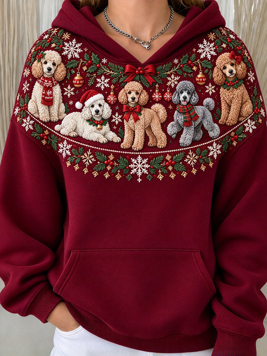 Women's Cute Christmas Poodle Dogs Print Cozy Hoodies