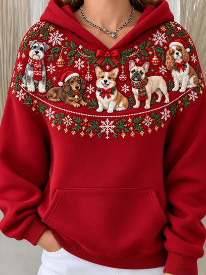 Women's Cute Christmas Dogs Print Cozy Hoodies
