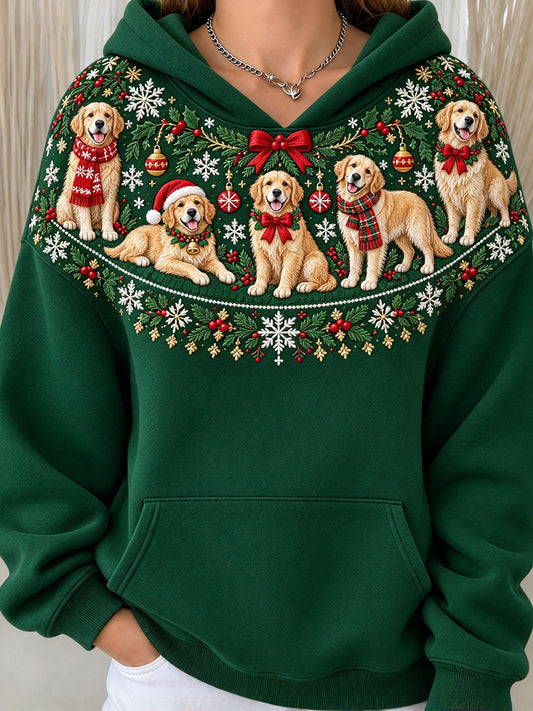 Women's Cute Christmas Golden Retrievers Print Cozy Hoodies