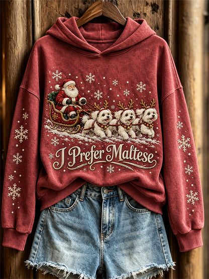Women's Christmas I Prefer Maltese Santa Claus & Dogs Print Hoodie