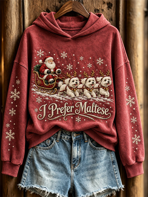 Women's Christmas I Prefer Maltese Santa Claus & Dogs Print Hoodie