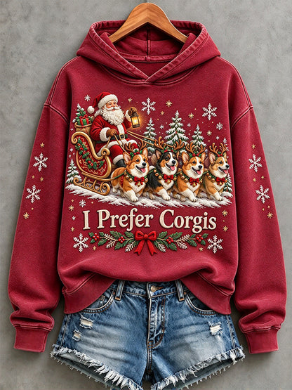 Women's Christmas I Prefer Corgis Santa Claus & Dogs Print Hoodie