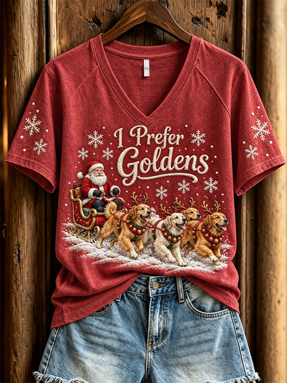 Women's I Prefer Goldens Pattern Causal V-neck Short-sleeved T-shirt