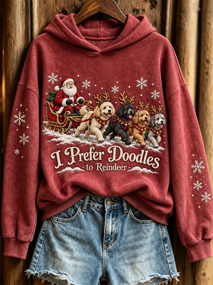 Women's I Prefer Doodles to Reindeer Christmas Santa Claus & Dogs Print Hoodie