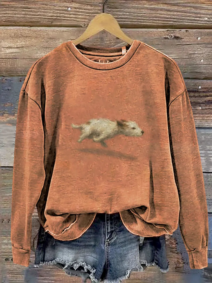 Funny Cute Running Dog Art Print Casual Sweatshirt