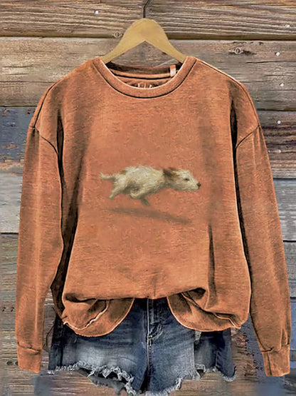 Funny Cute Running Dog Art Print Casual Sweatshirt