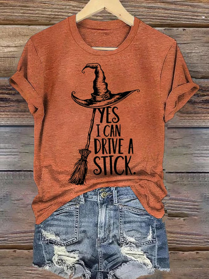 🔥HOT SALE🔥Women's Yes I Can Drive A Stick Print Round Neck T-shirt