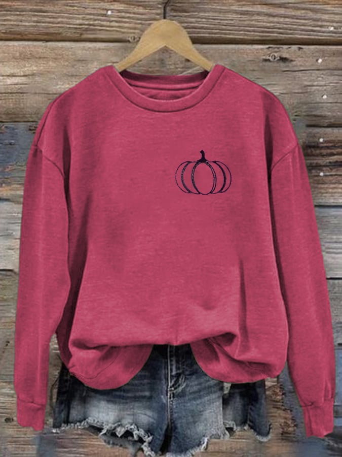 Vintage Pumpkin Print Long Sleeve Sweatshirt
