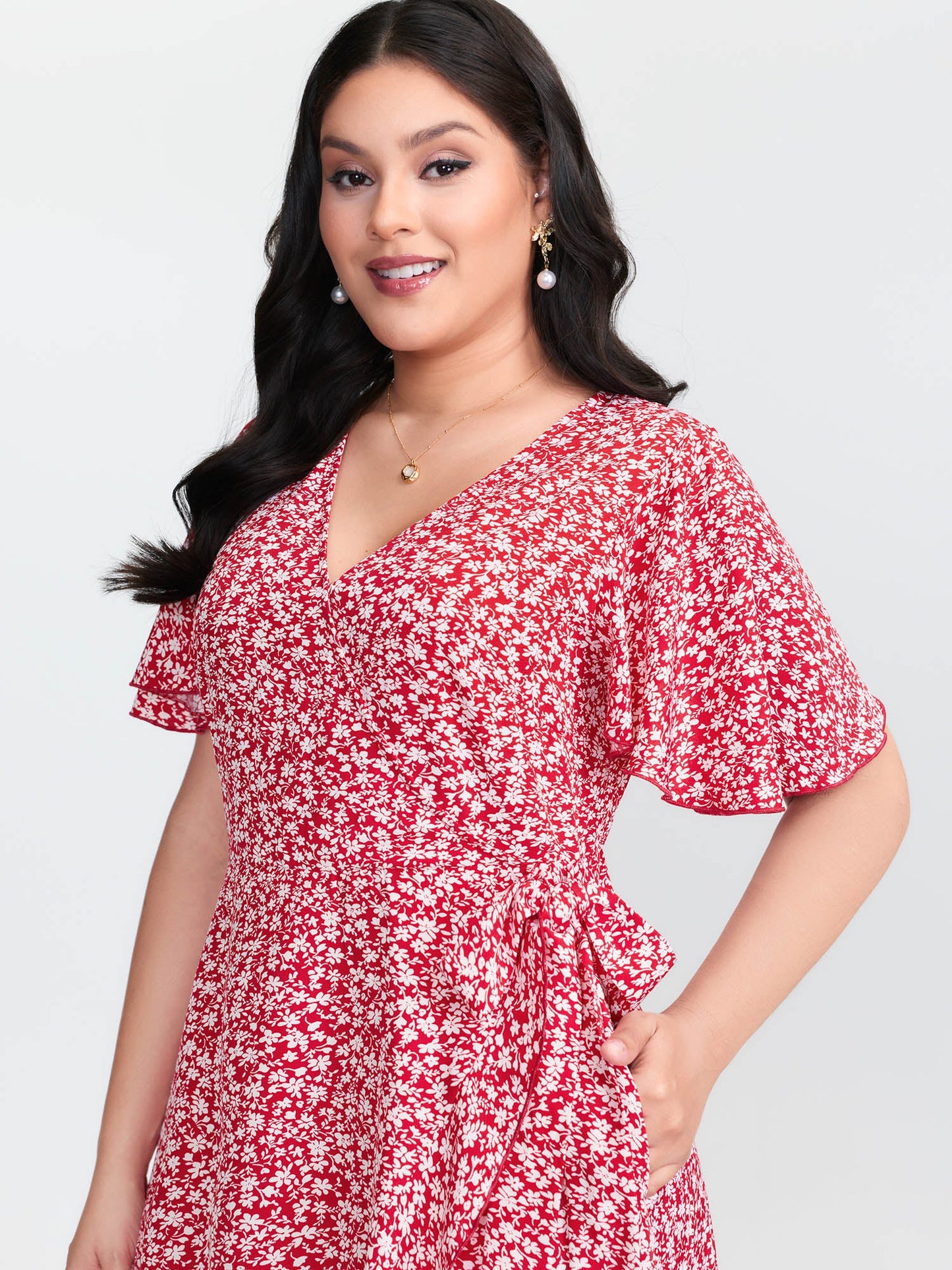 Ditsy Floral Print Flared Sleeve Maxi Dress