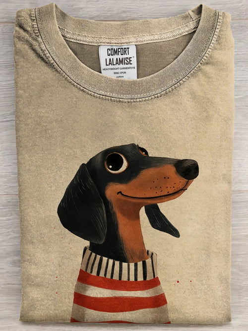Funny Cute Dachshund Art Print Casual Cotton Short Sleeve T-shirt