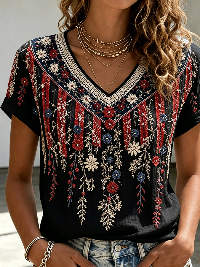 Women's American Flag Printed Casual T-shirt