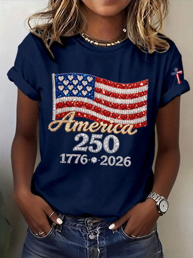 🔥Buy 3 Get 10% Off🔥Women's America Flag Print Casual T-shirt