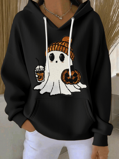 Women's Halloween Ghost Print Casual Hooded Sweatshirt