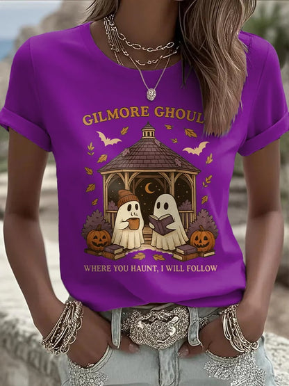 Women's Halloween Printed Round Neck T-Shirt