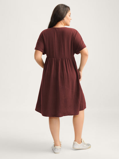 Pure Cotton Lace V-Neck Solid Mini Dress