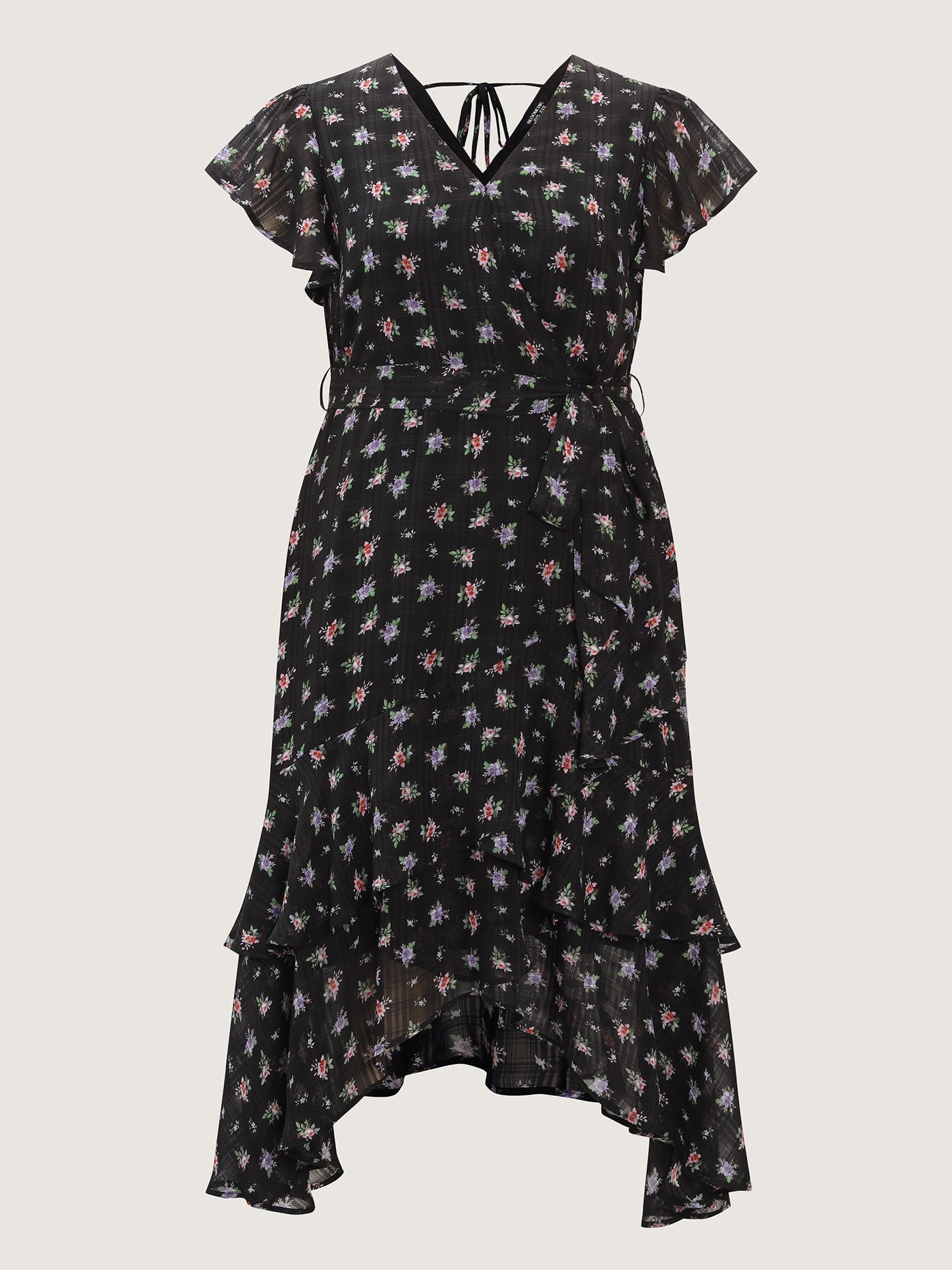 Floral Print Waist-Tie High Low Hem Midi Dress