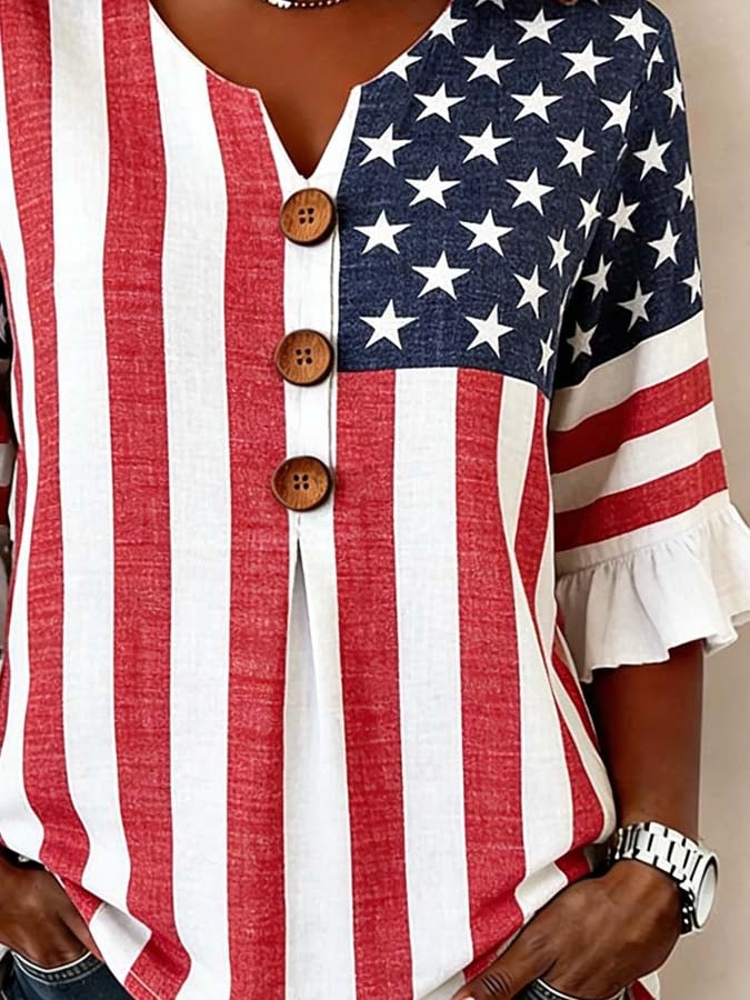 Women'S Casual Printed Independence Day Top